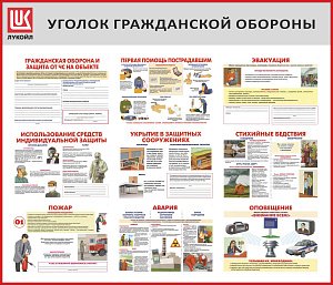 Стенд Уголок гражданской обороны, 9 плакатов А3, Логотип (1400х1200; Пластик ПВХ 4 мм, пластиковый профиль; Пластиковый красный)